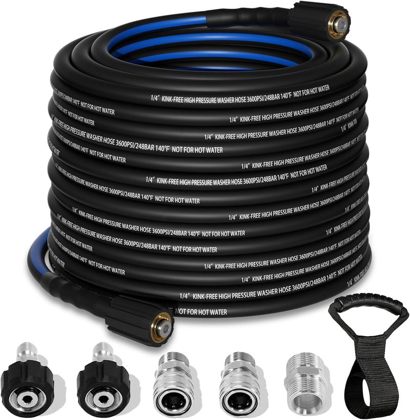 Zebra Clean Kink Resistant 1/4" Pressure Washer Hose 100FT, 3600 PSI Power Washer Hose Replacement with M22 Brass Thread Fitting, M22-14mm x 3/8" Quick Connect Couplers For Gas & Electric - Image 1